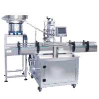 Máy cấp nắp siết nắp chai thủy tinh mâm xoay tự động